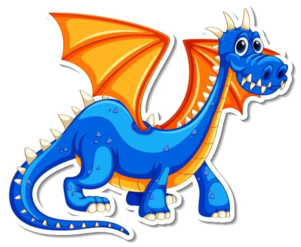 Leuke Dragon Cartoon Karakter Sticker Illustratie — Stockvector