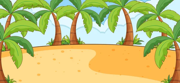 空旷的海滩风景 附有许多棕榈树的图解 — 图库矢量图片