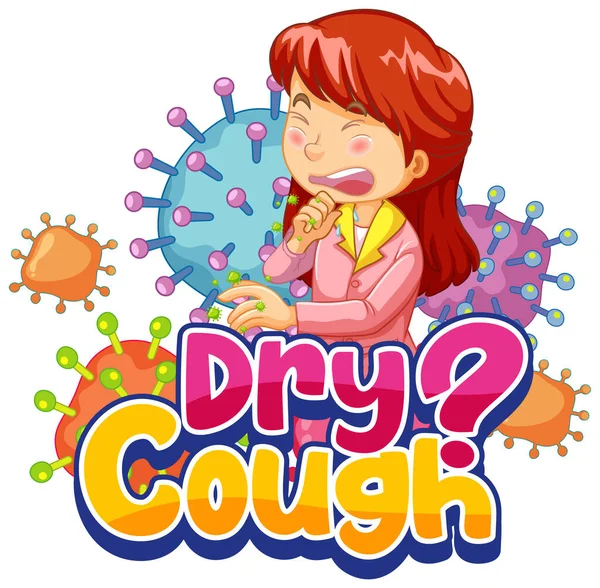 Dry Cough Font Cartoon Style Woman Sneezing Isolated White Background — Stock Vector