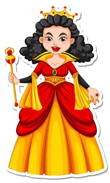 Bela Rainha Desenho Animado Personagem Adesivo Ilustração —  Vetores de Stock