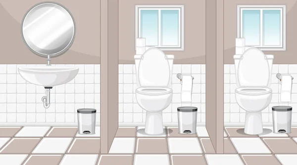 Public Toilet Cubicles Sink Mirror Illustration — Stock Vector
