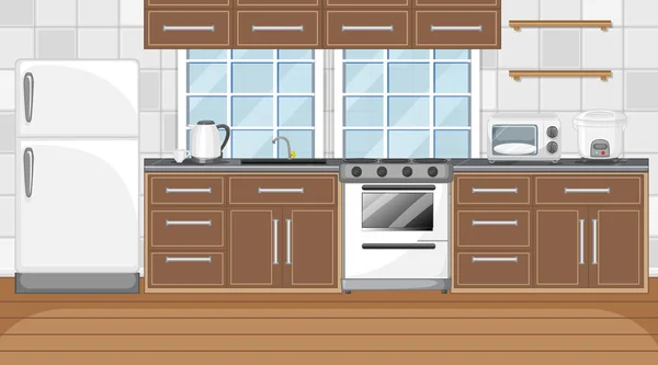 Moderne Keuken Interieur Met Meubels Illustratie — Stockvector