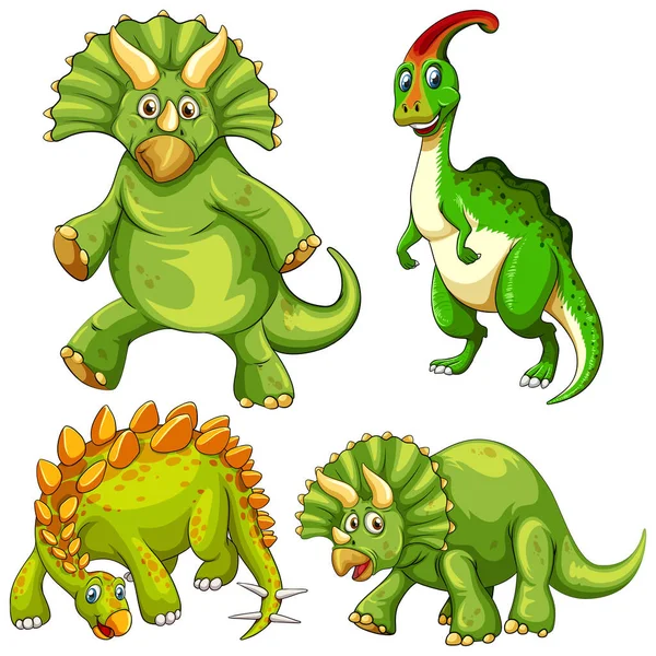 Set Van Groene Dinosaurus Cartoon Karakter Illustratie — Stockvector