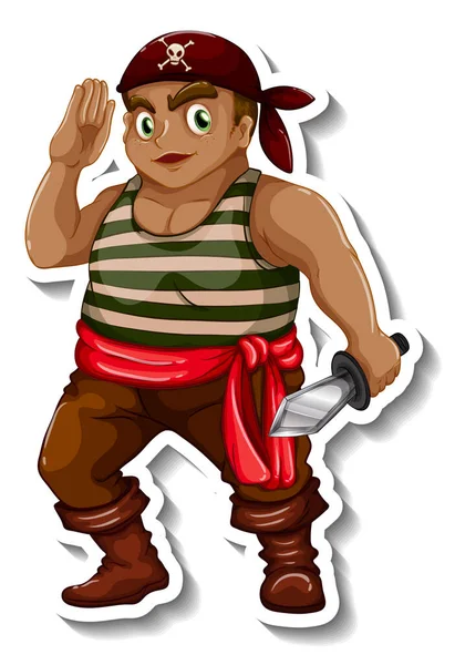 Plantilla Etiqueta Engomada Con Personaje Dibujos Animados Niño Pirata Ilustración — Archivo Imágenes Vectoriales