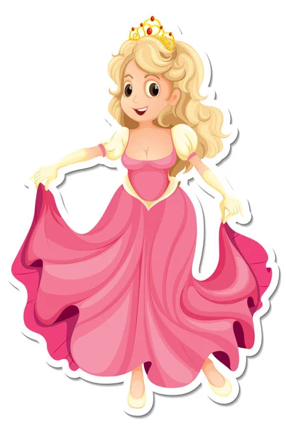 Mooie Prinses Cartoon Karakter Sticker Illustratie — Stockvector