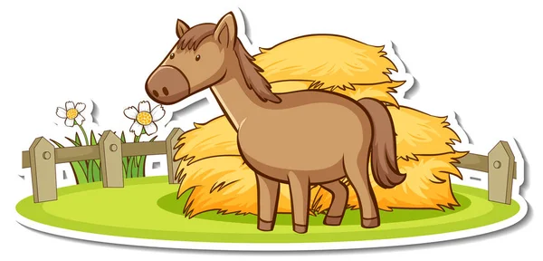 Cartoon Karakter Van Een Paard Boerderij Sticker Illustratie — Stockvector