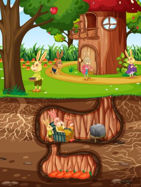 Bahçe sahnesinin zemin yüzeyine sahip yeraltı tavşan deliği.