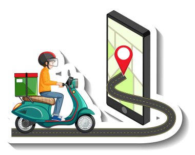 Scooter Illustration kullanan teslimatçı adamın çıkartma şablonu