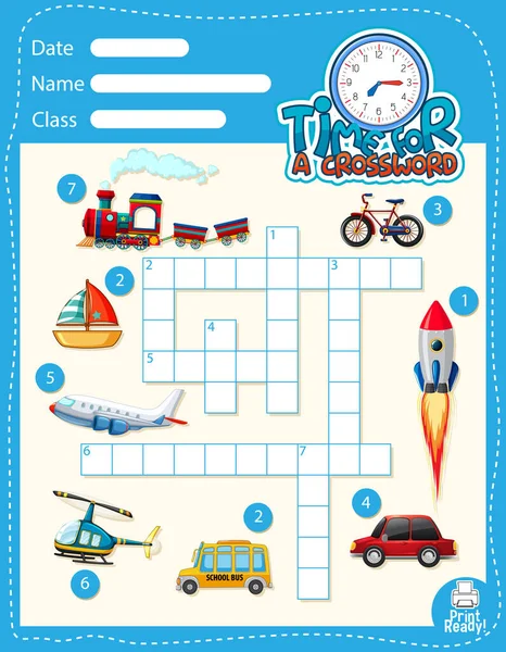 Crossword Puzzle Game Template Transportation Illustration — Stock Vector