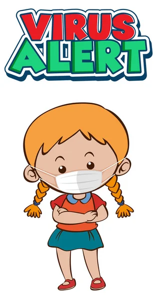 Virus Alert Font Design Girl Wearing Medical Mask White Background — Wektor stockowy