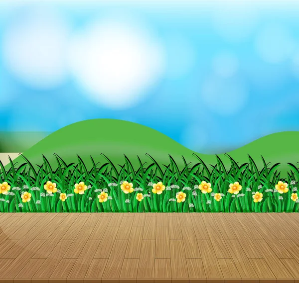 Přírodní Pozadí Květinovým Polem Zelenou Trávou Ilustrace — Stockový vektor