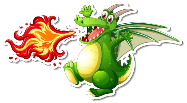 Lindo Dragón Dibujos Animados Personaje Pegatina Ilustración — Vector de stock