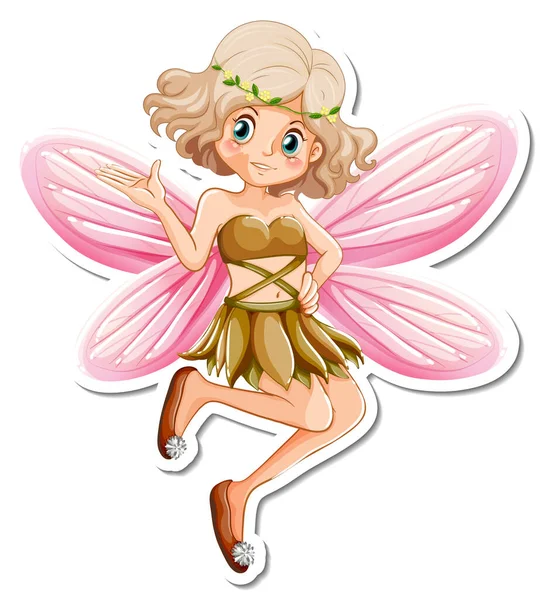 Beautiful Fairy Cartoon Character Sticker Illustration — Stock Vector