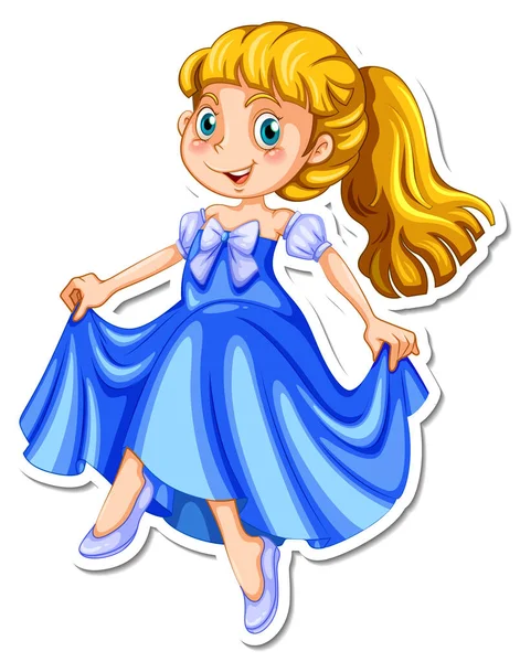 Mooie Prinses Cartoon Karakter Sticker Illustratie — Stockvector