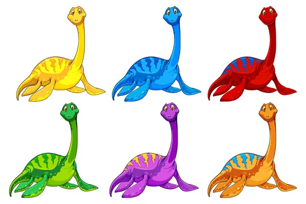 Set Dibujos Animados Dinosaurios Pliosaurus Ilustración Personajes — Vector de stock