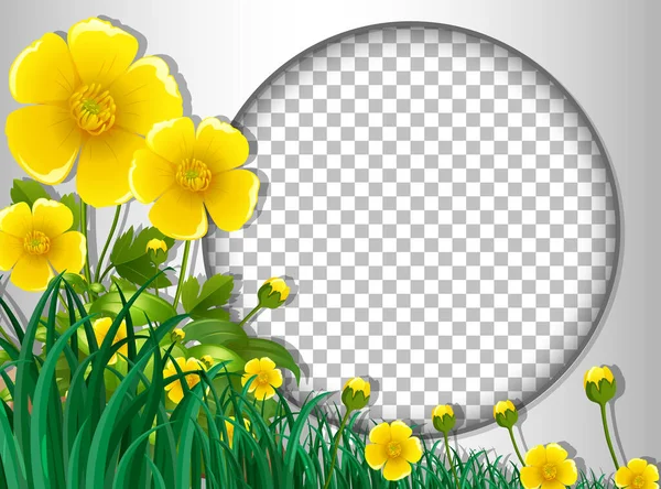 Cadre Rond Transparent Avec Fleur Jaune Illustration Modèle Feuilles — Image vectorielle