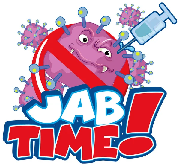Diseño Fuente Tiempo Jab Con Icono Carácter Coronavirus Ilustración Fondo — Vector de stock