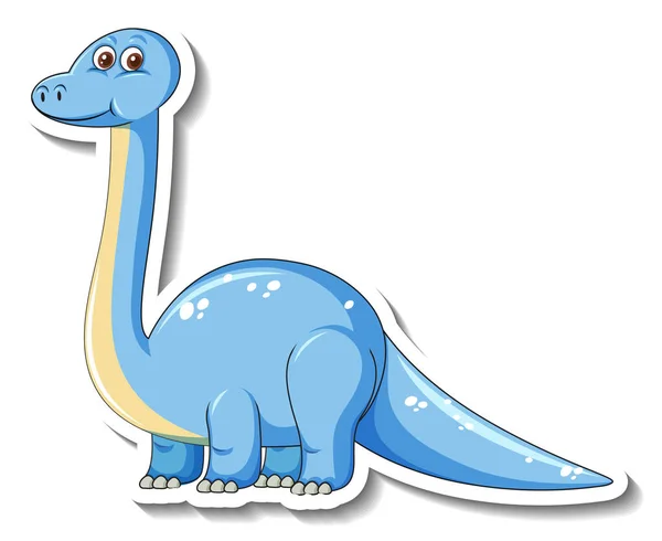 Klistermärke Mall Med Söta Brachiosaurus Dinosaurie Tecknad Karaktär Isolerad Illustration — Stock vektor