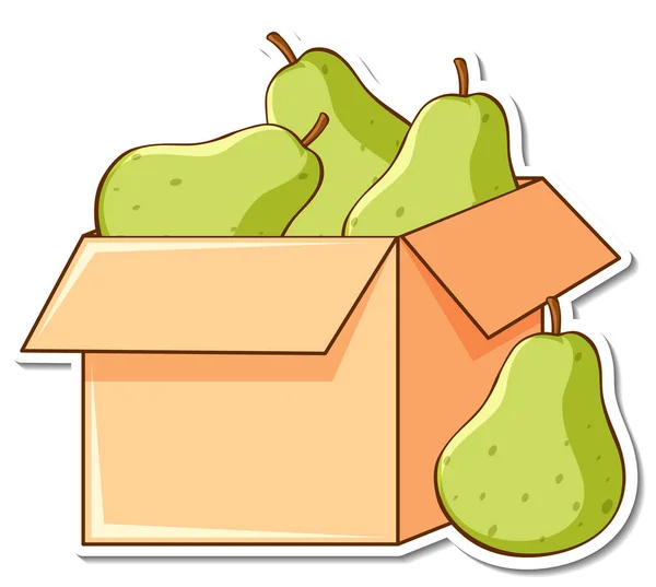 箱絵に多数の梨のステッカーテンプレート — ストックベクタ
