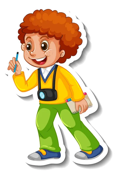 Sticker Template Boy Cartoon Character Isolated Illustration — Stock Vector