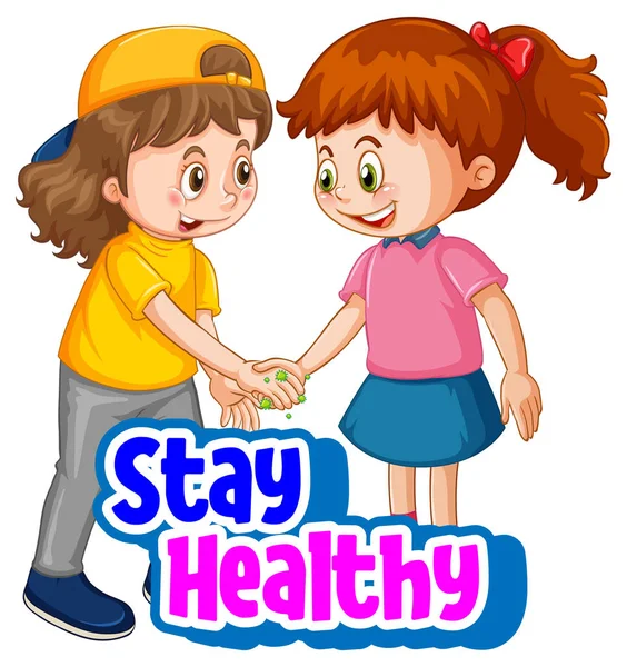 Stay Healthy Font Two Kids Keep Social Distancing Isolated Illustration — Stock Vector