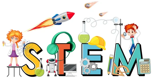 Stem Logo Kids Cartoon Character Education Icon Elements Illustration — Stock Vector