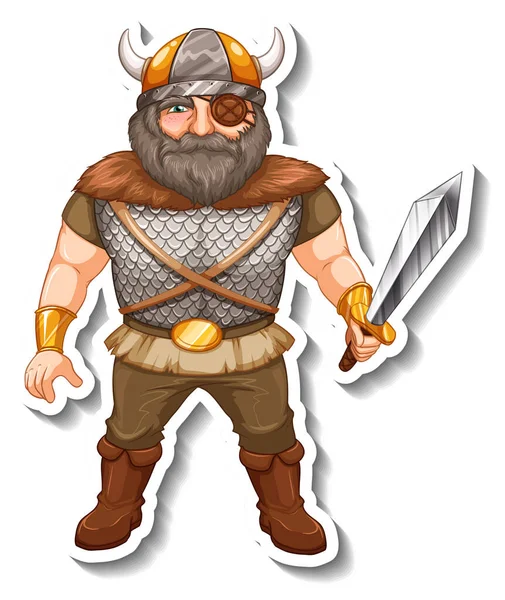 Plantilla Etiqueta Con Personaje Dibujos Animados Guerrero Vikingo Ilustración Aislada — Vector de stock