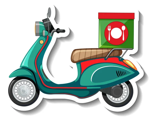 Modelo Etiqueta Com Scooter Para Ilustração Entrega Alimentos —  Vetores de Stock