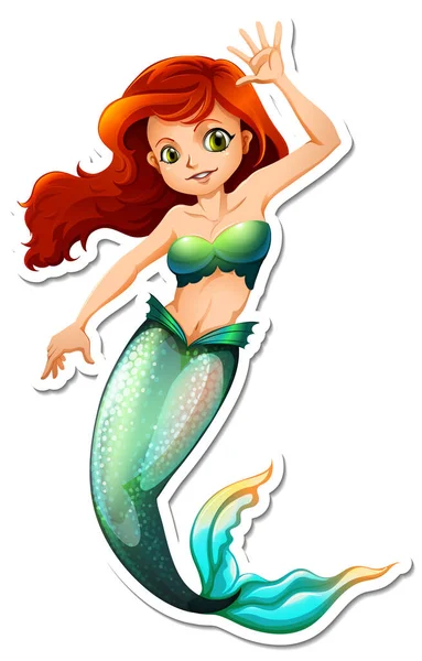 Beautiful Mermaid Cartoon Character Sticker Illustration — Stock Vector