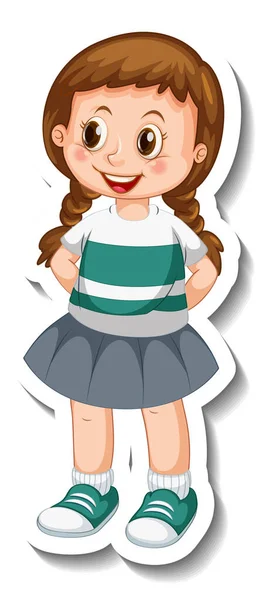 Plantilla Etiqueta Engomada Con Una Chica Pie Posando Personaje Dibujos — Vector de stock