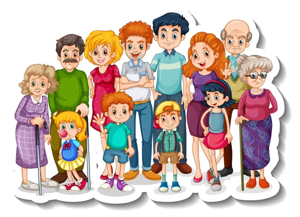 Modèle Autocollant Avec Happy Big Family Members Illustration — Image vectorielle