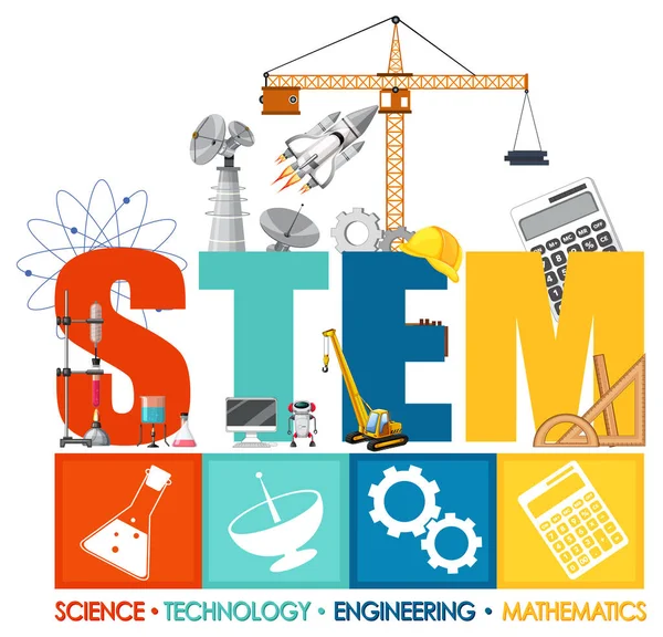 Logo Educación Stem Con Elementos Adorno Icono Ilustración — Vector de stock