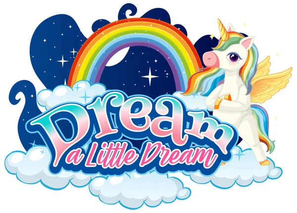 Personnage Dessin Animé Licorne Avec Illustration Police Dream Little Dream — Image vectorielle