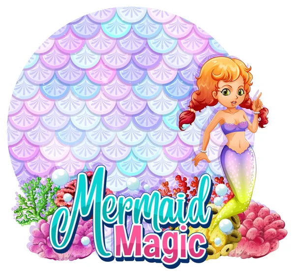 Beautiful Mermaid Carton Character Blank Pastel Scales Banner Isolated Illustration — Stock Vector