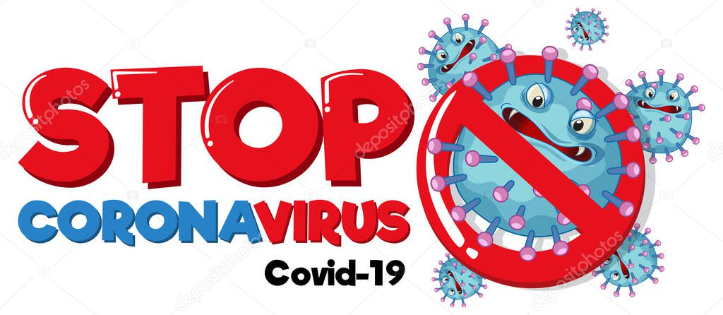 Stop Coronavirus banner with coronavirus character on white background illustration