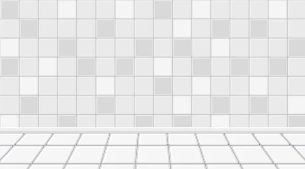 白いタイルの床と壁のイラストと空の白い部屋 — ストックベクタ