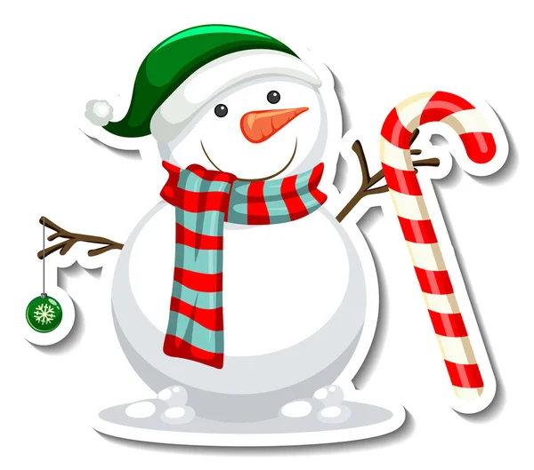 Sticker Πρότυπο Snowman Εικονογράφηση Χαρακτήρα Κινουμένων Σχεδίων Απομονωμένη — Διανυσματικό Αρχείο