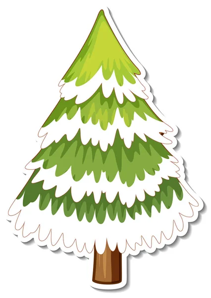 Pine Tree Covered Snow Cartoon Sticker Illustration — Stock Vector