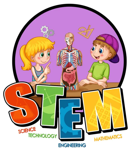 Логотип Учебного Шрифта Stem Иллюстрацией Персонажа Детского Мультфильма — стоковый вектор