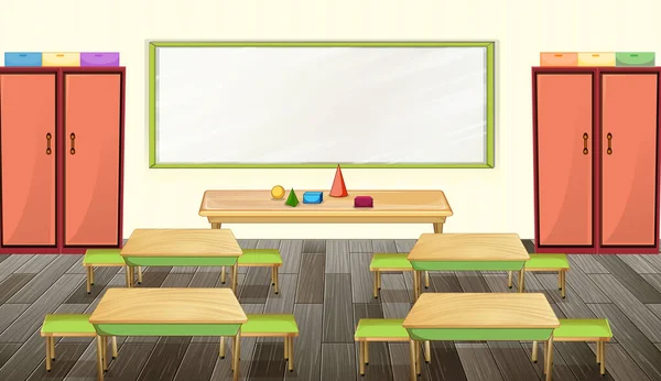 Raumgestaltung Klassenzimmer Mit Möbeln Und Dekoration — Stockvektor
