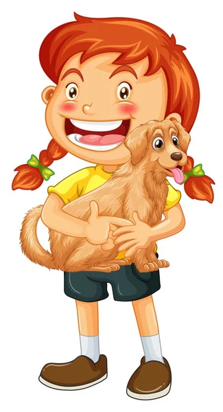 Happy Girl Karikatura Charakter Objímání Roztomilý Pes Ilustrace Stock Vektory