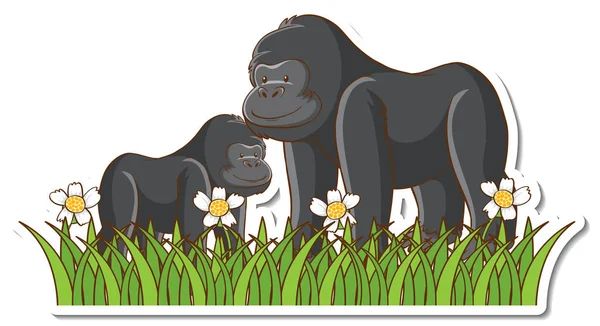 Gorilla Moeder Baby Sticker Illustratie — Stockvector