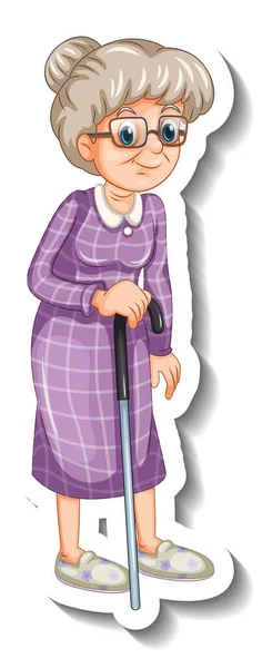 Eine Sticker Vorlage Mit Einer Alten Frau Stehender Pose — Stockvektor