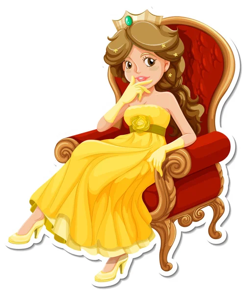 Mooie Prinses Cartoon Karakter Sticker Illustratie — Stockvector