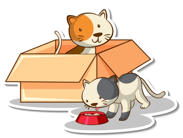 Gato Bonito Caixa Adesivo Ilustração — Vetor de Stock