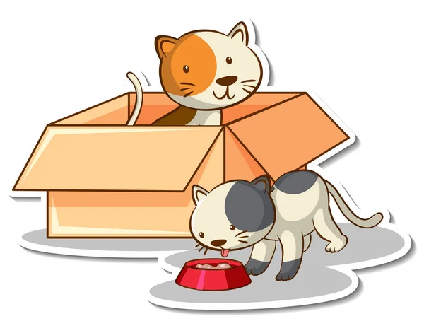 Leuke Kat Doos Sticker Illustratie — Stockvector