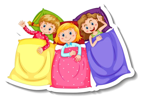带有三个穿睡衣的孩子的贴纸模板 — 图库矢量图片