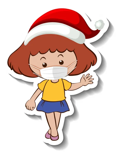 Eine Sticker Vorlage Mit Einem Mädchen Mit Maske Weihnachtsmotiv Illustration — Stockvektor