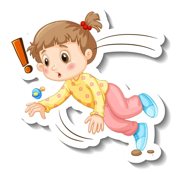 Sticker Template Little Girl Cartoon Character Isolated Illustration — Stock Vector