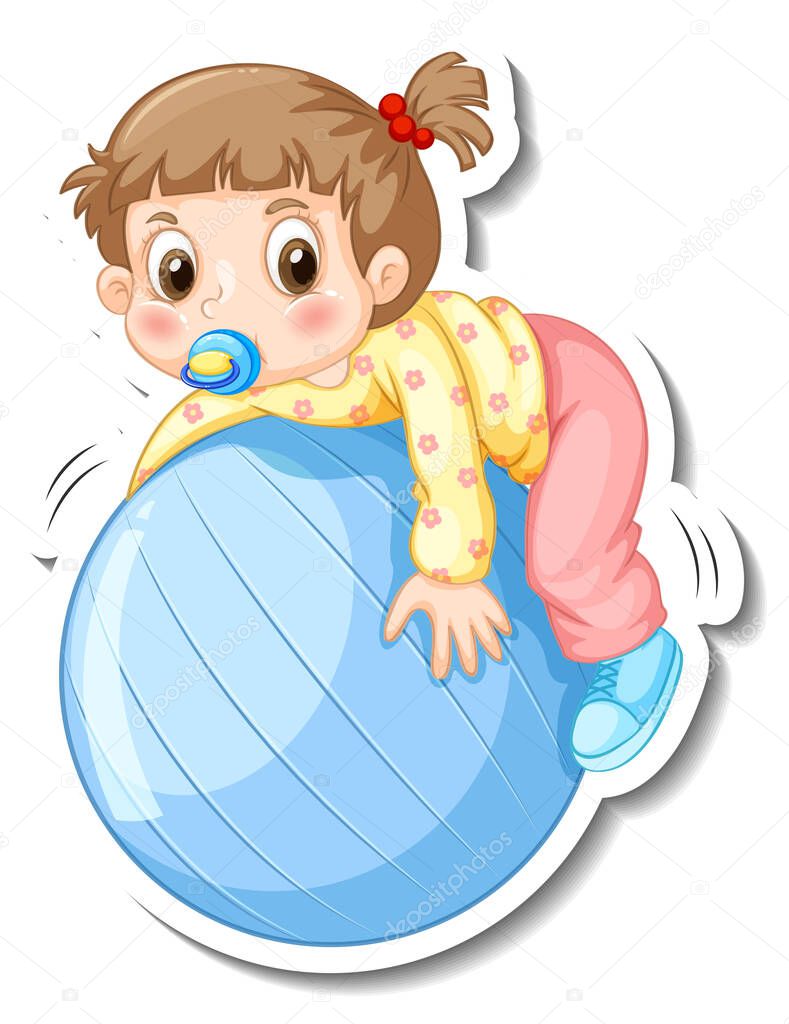 Sticker template with a little girl cartoon character isolated illustration